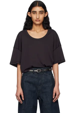 LEMAIRE T-shirt noir à encolure en tricot côtelé