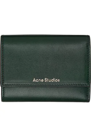 Acne Studios Portefeuille à trois volets vert en cuir