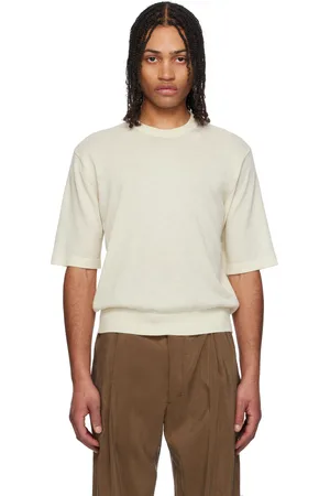 Auralee T-shirt blanc cassé en tricot à torsion élevée de cachemire