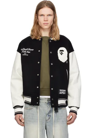 BAPE Blouson aviateur de style teddy noir et blanc à logos