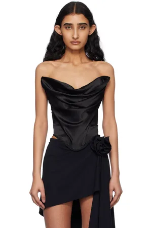 MAGDA BUTRYM Corset sans bretelles noir en satin à effet drapé
