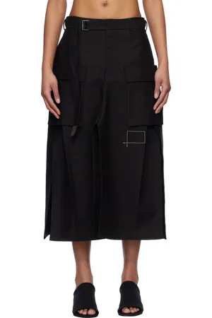 SACAI Jupe midi noire en coton à doublure en satin édition WTAPS