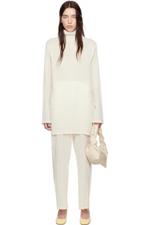 Issey Miyake Robe courte blanc cassé en laine - Karami