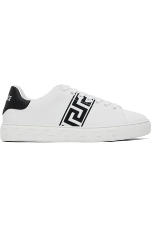 VERSACE Baskets blanc et noir à motif Greca brodé