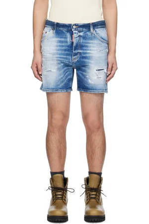 Dsquared2 Short Bro bleu en denim à effet délavé