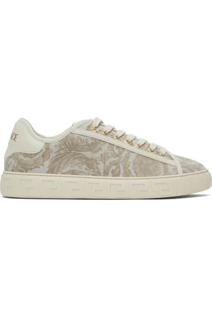 VERSACE Baskets beiges à motifs Barocco et Greca