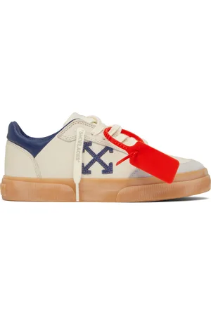OFF-WHITE Baskets rétro blanc cassé et bleu à semelle en caoutchouc vulcanisé