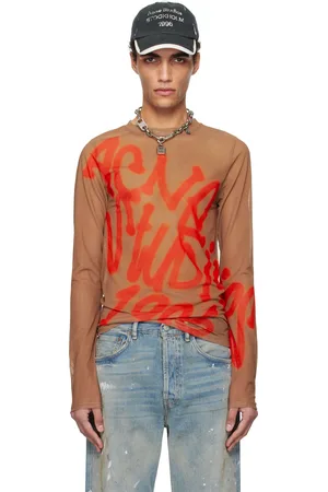 Acne Studios T-shirt à manches longues taupe à logo de style aérosol