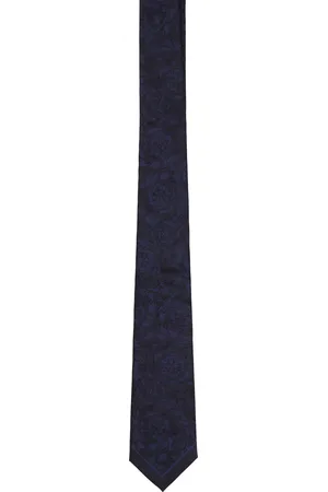 VERSACE Cravate bleu marine en soie à motif Barocco en jacquard