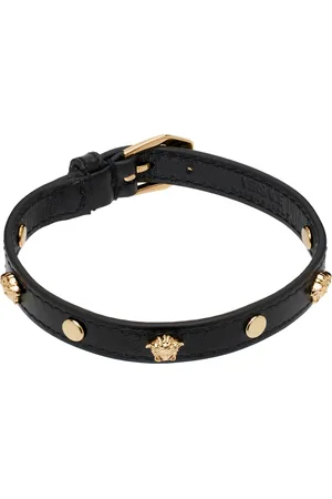 VERSACE Bracelet noir en cuir à logos Medusa