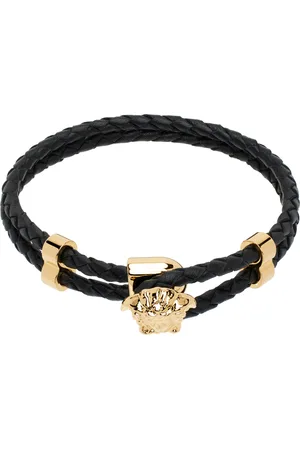 VERSACE Bracelet noir en cuir tressé à logo Medusa
