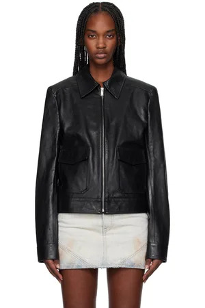 Maison Margiela Blouson de sport noir en cuir