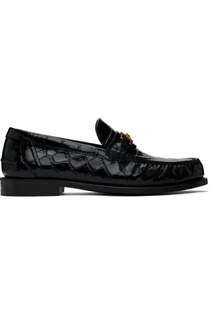 VERSACE Flâneurs noirs gaufrés façon croco à ferrure à logo Medusa 