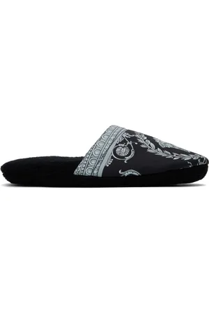 VERSACE Pantoufles noir et gris à motif I Love Baroque