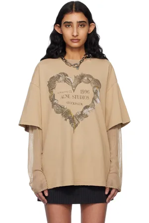 Acne Studios T-shirt étagé beige à image à logo imprimée