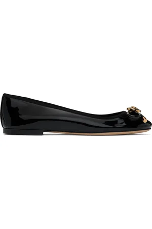 VERSACE Ballerines noires en cuir verni à boucle Opera