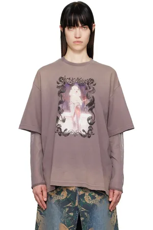 Acne Studios T-shirt étagé mauve à image à logo imprimée