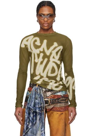 Acne Studios T-shirt à manches longues vert à logo à fini aérosol
