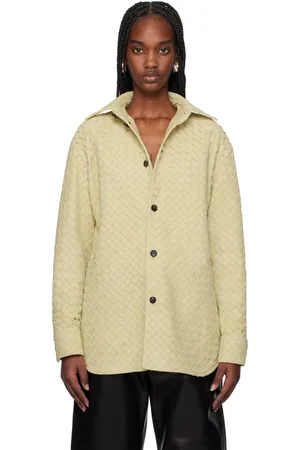 Bottega Veneta Chemise décontractée beige en suède tissé façon intrecciato