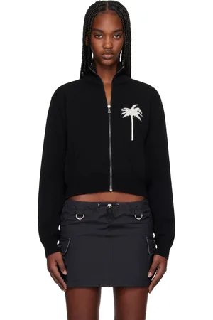 Palm Angels Blouson de survêtement noir en tricot à logos de palmier