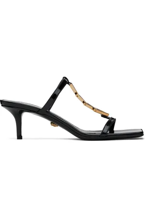VERSACE Sandales à talon noires en cuir verni
