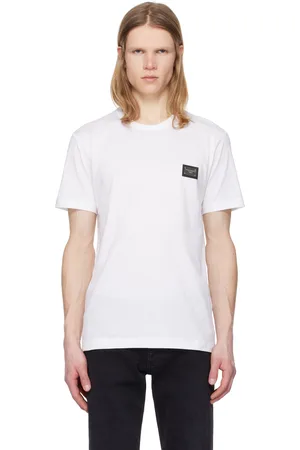 Dolce & Gabbana T-shirt blanc en coton à plaque à logo - Essential