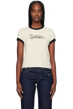 OFF-WHITE T-shirt ajusté blanc cassé à logo manuscrit