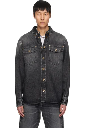 VERSACE Surchemise délavée à la pierre noire en denim