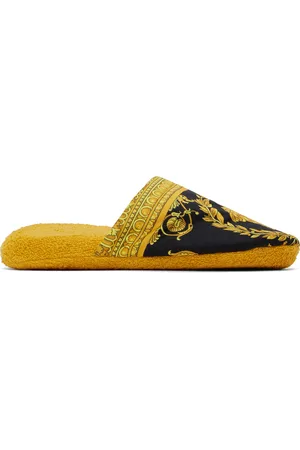 VERSACE Pantoufles jaune et noir à motif I Love Baroque