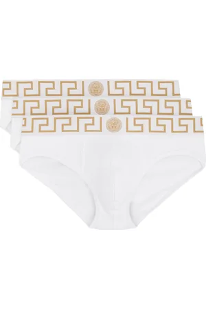 VERSACE Ensemble de trois slips blancs à bordure à motif Greca