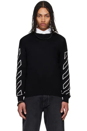 OFF-WHITE Pull noir en tricot à rayures diagonales modifiées