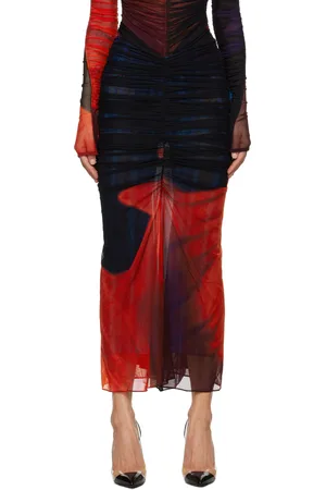 MUGLER Jupe midi multicolore en filet à imprimé floral et à effet ruché