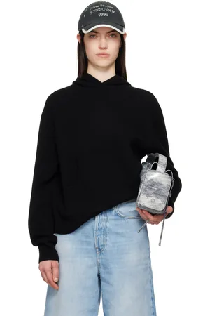Acne Studios Pull à capuche noir en cachemire