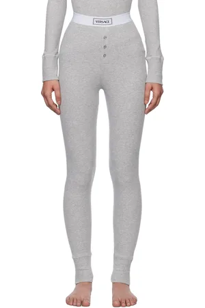 VERSACE Legging gris en jersey côtelé à logo rétro 