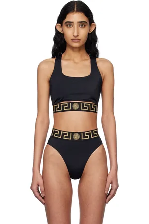 VERSACE Haut de bikini noir à motif Greca