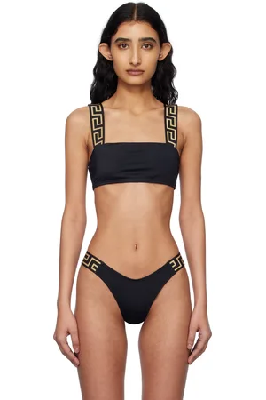 VERSACE Haut de bikini noir à ourlet à motif Greca