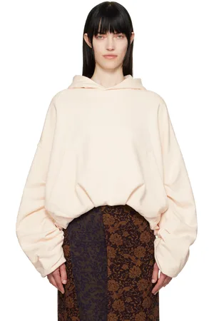 DRIES VAN NOTEN Pull à capuche blanc cassé à fronces