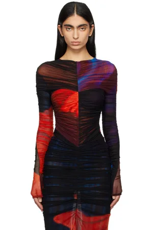 MUGLER Justaucorps multicolore en filet à images florales imprimées