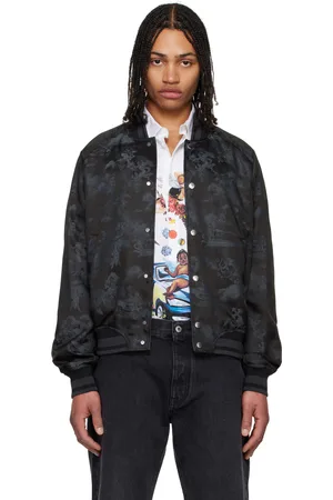 OFF-WHITE Blouson aviateur de style teddy Souvenir noir à motif de style fresque