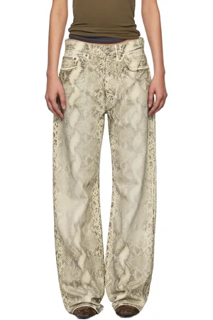 Acne Studios Jean beige à motif serpent imprimé