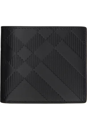 Burberry Portefeuille noir à carreaux gaufrés et à deux volets