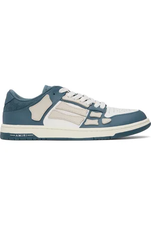 AMIRI Baskets basses blanc et bleu marine à appliqués Skel Top et à quadrigrammes dégaufrés