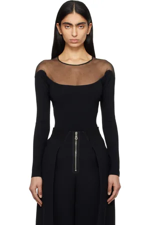 MUGLER Justaucorps noir en tricot à panneaux transparents