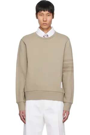 Thom Browne Pull molletonné beige en jersey bouclette à quatre rayures
