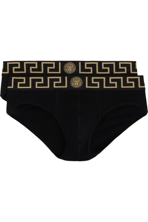 VERSACE Ensemble de deux slips noirs à bordure à motif Greca