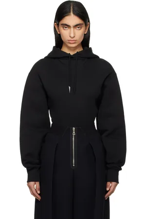 MUGLER Justaucorps noir en molleton à capuche