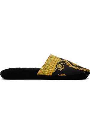 VERSACE Pantoufles noir et jaune à motif I Love Baroque