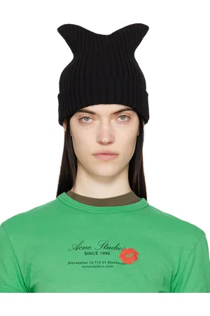 Acne Studios Bonnet carré noir en tricot côtelé