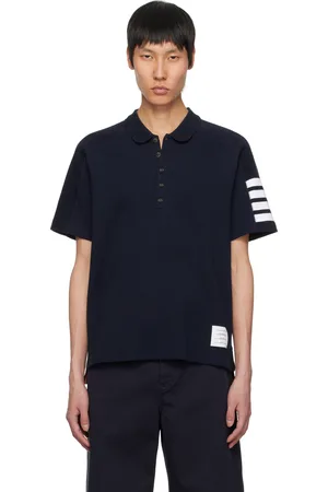 Thom Browne Polo à manches courtes bleu marine en coton à quatre rayures