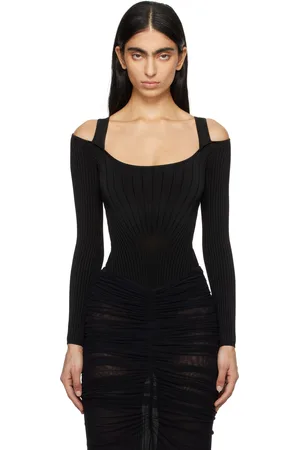 MUGLER Justaucorps moulant noir en tricot